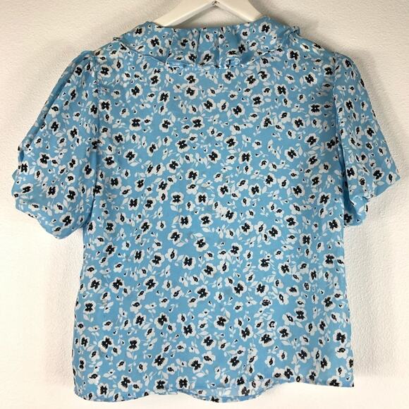 TOPSHOP Blue Floral Ruffle Tea Top Blouse 2 NWT - Picture 3 of 7